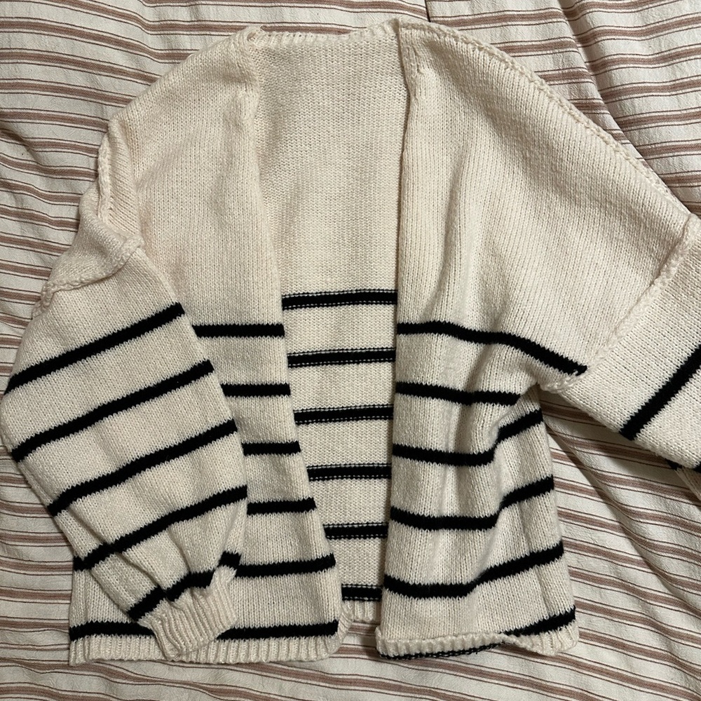 Striped Cream and Black Women's Sweater